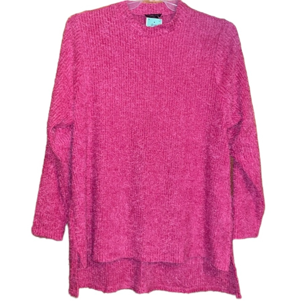 •LANE BRYANT•BNWT PINK EYELASH MOCK NECK KNIT FUZZY HIGH-LOW SWEATER SIZE 18/20